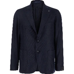 Montecarlo Blue Single-Breasted Jacket with Notched Revers in Silk Man