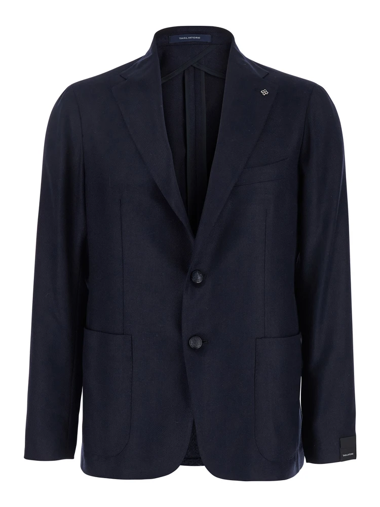 Montecarlo Blue Single-Breasted Jacket with Notched Revers in Silk Man