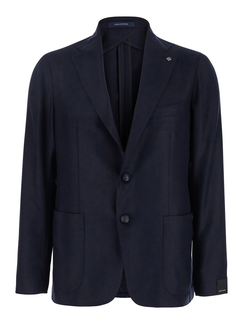 Montecarlo Blue Single-Breasted Jacket with Notched Revers in Silk Man