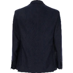 Montecarlo Blue Single-Breasted Jacket with Notched Revers in Silk Man