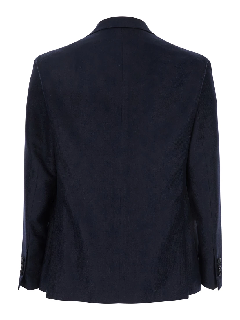 Montecarlo Blue Single-Breasted Jacket with Notched Revers in Silk Man