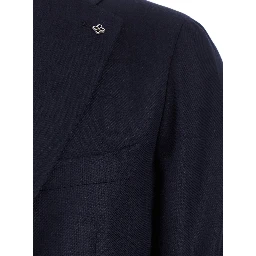 Montecarlo Blue Single-Breasted Jacket with Notched Revers in Silk Man