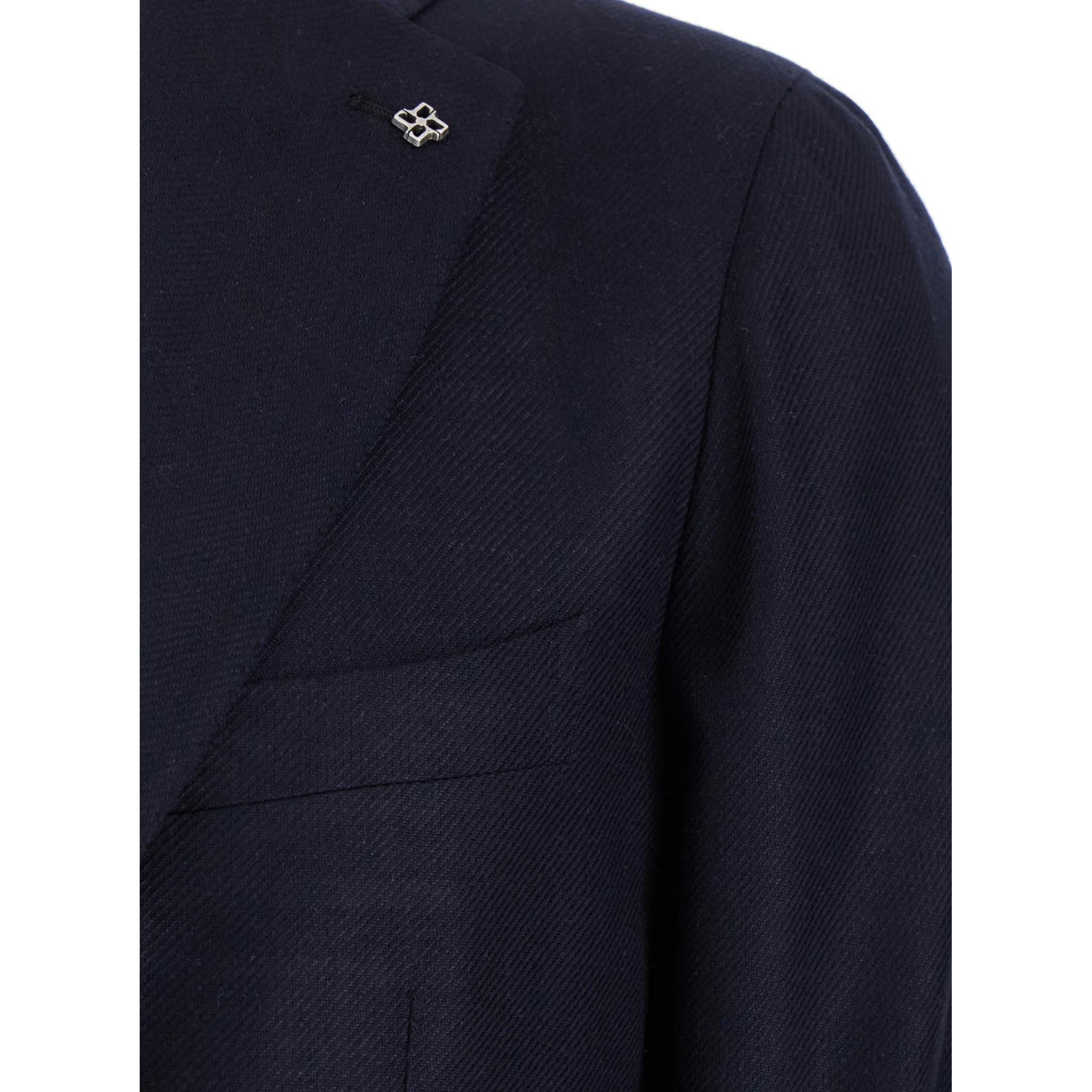 Montecarlo Blue Single-Breasted Jacket with Notched Revers in Silk Man