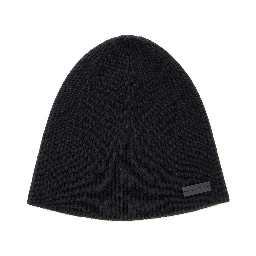Black Beanie with Logo Patch in Cashmere Man