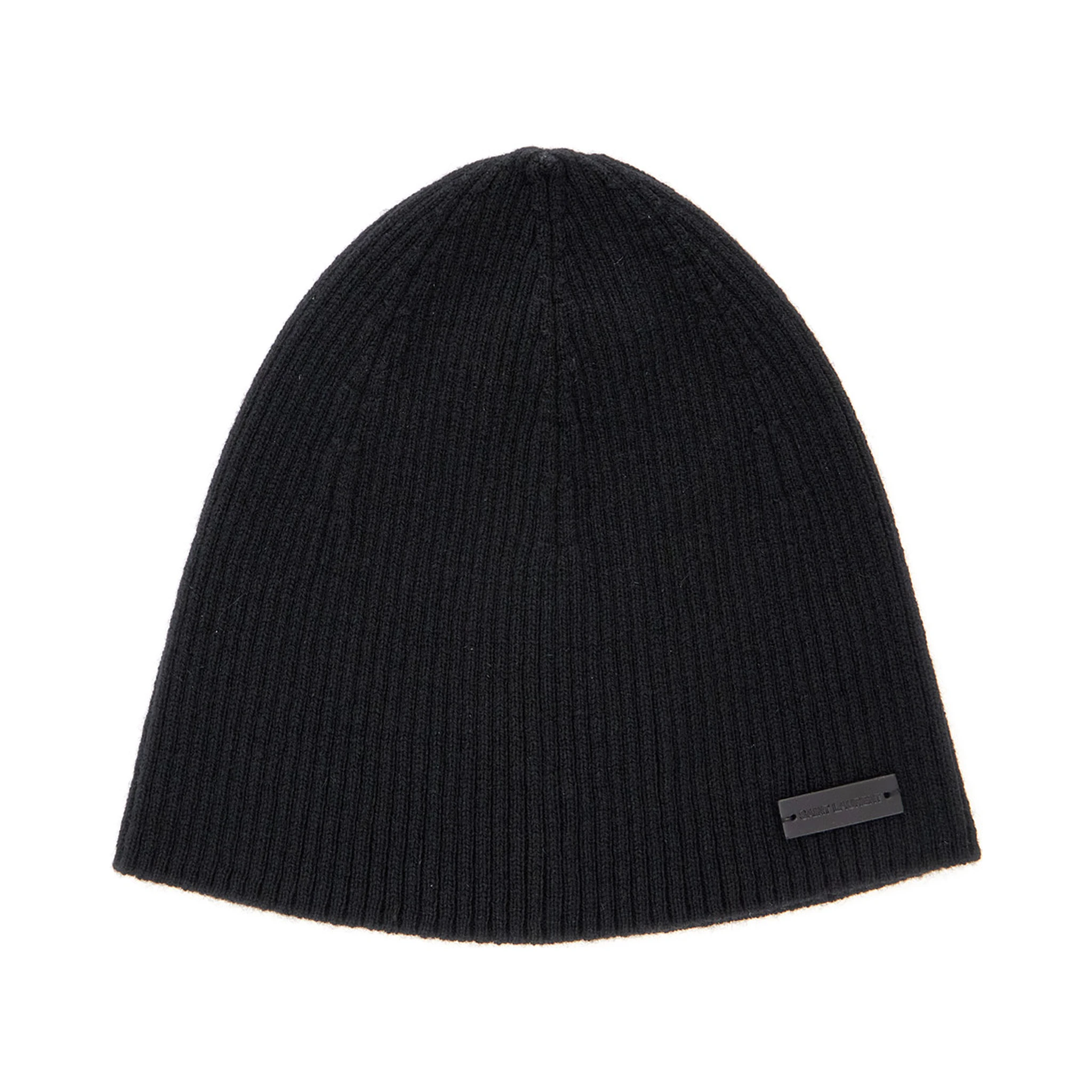Black Beanie with Logo Patch in Cashmere Man