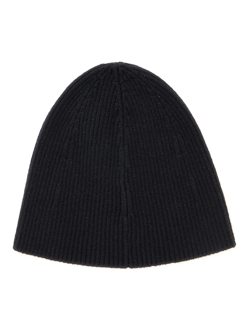 Black Beanie with Logo Patch in Cashmere Man