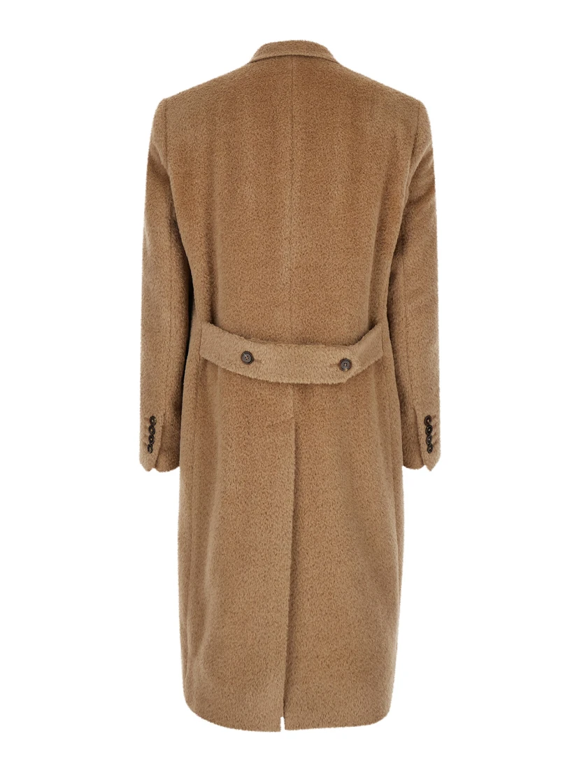 Beige Double-Breasted Coat with Peak Revers in Wool Blend Man