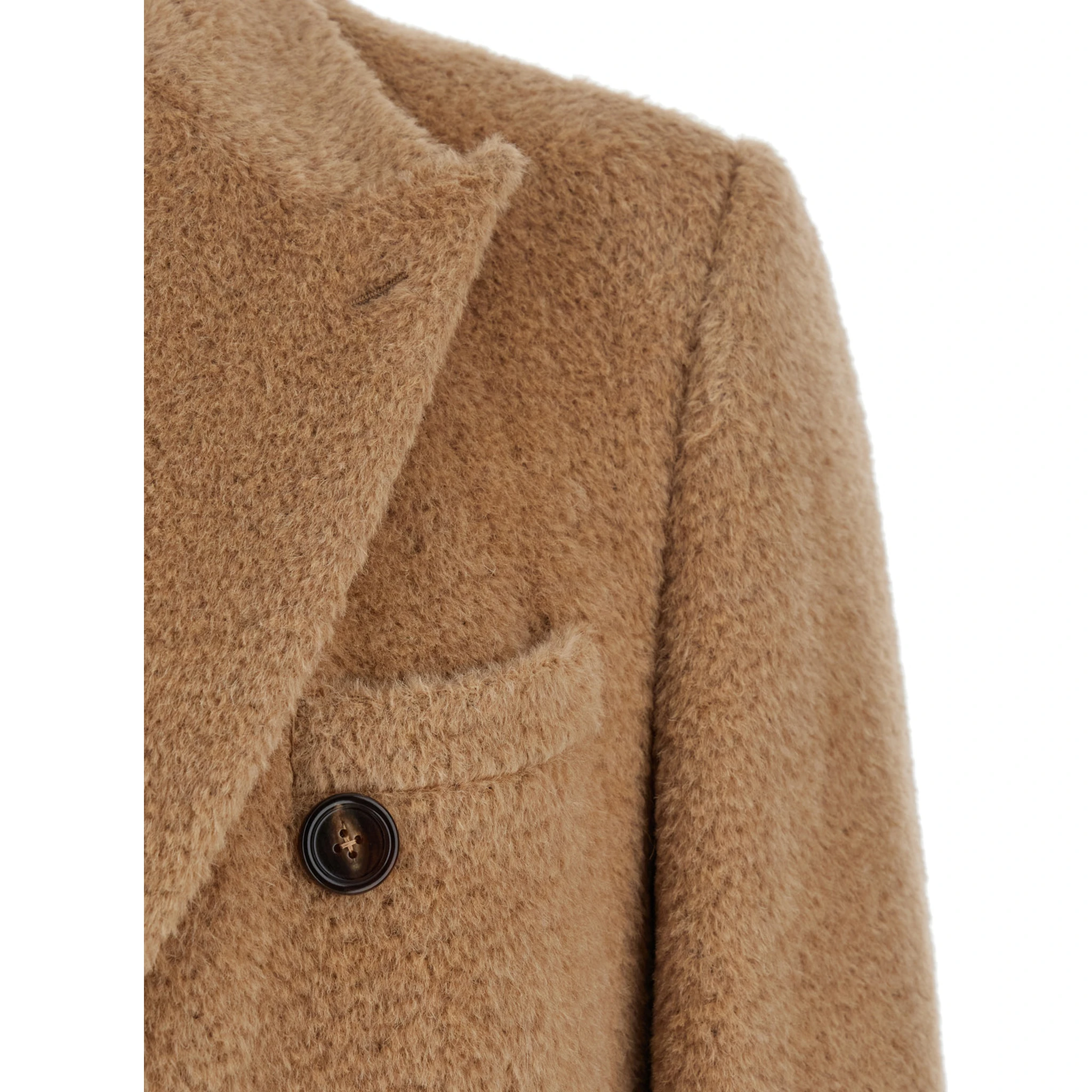 Beige Double-Breasted Coat with Peak Revers in Wool Blend Man