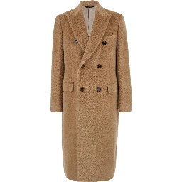 Beige Double-Breasted Coat with Peak Revers in Wool Blend Man