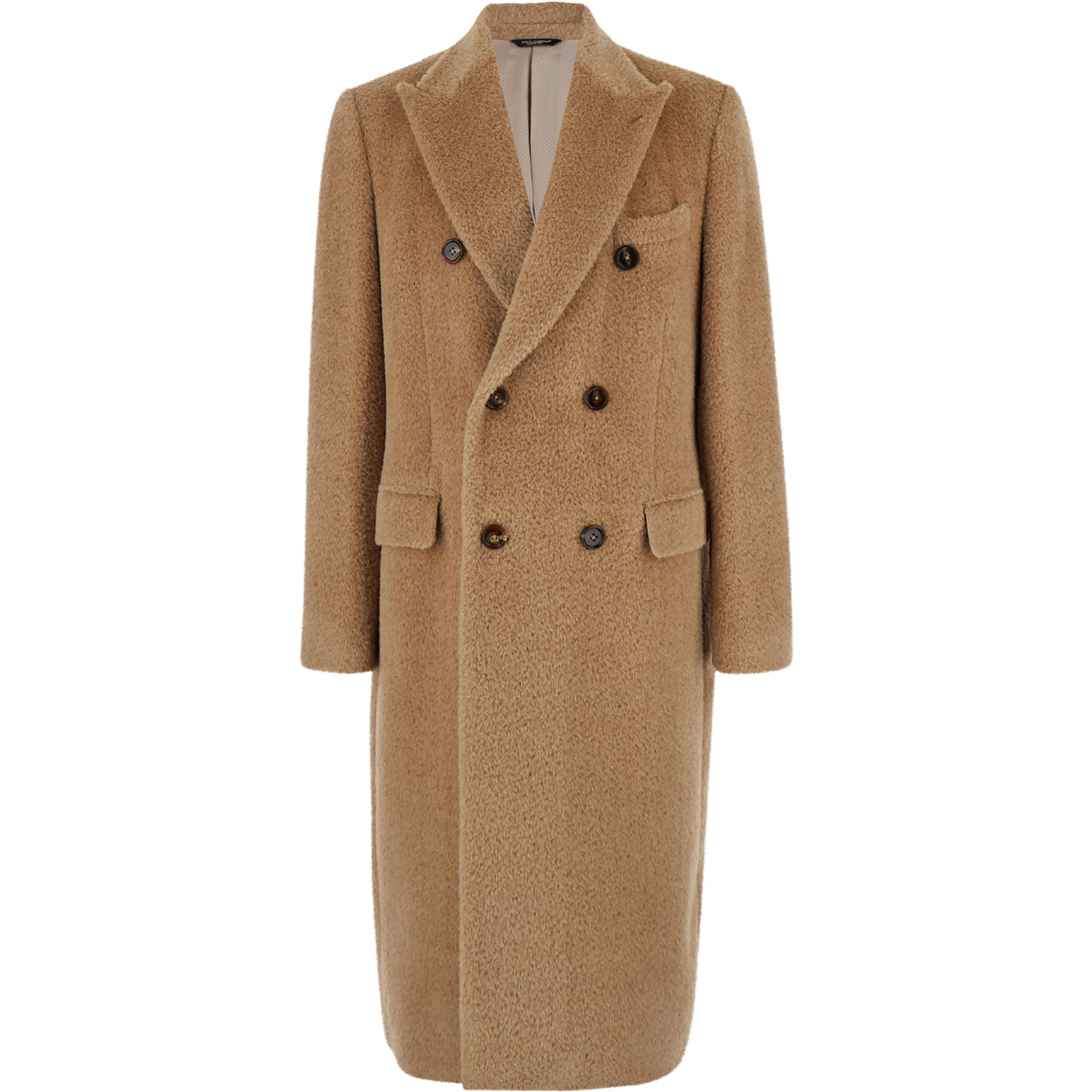 Beige Double-Breasted Coat with Peak Revers in Wool Blend Man