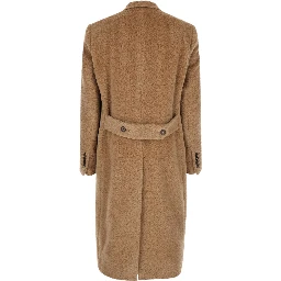 Beige Double-Breasted Coat with Peak Revers in Wool Blend Man