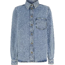 Light Blue Shirt with Patch Pocket in Denim Woman