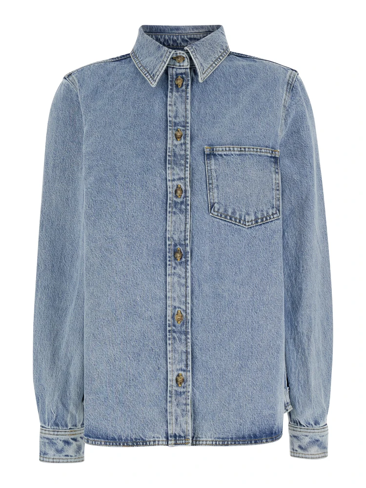 Light Blue Shirt with Patch Pocket in Denim Woman