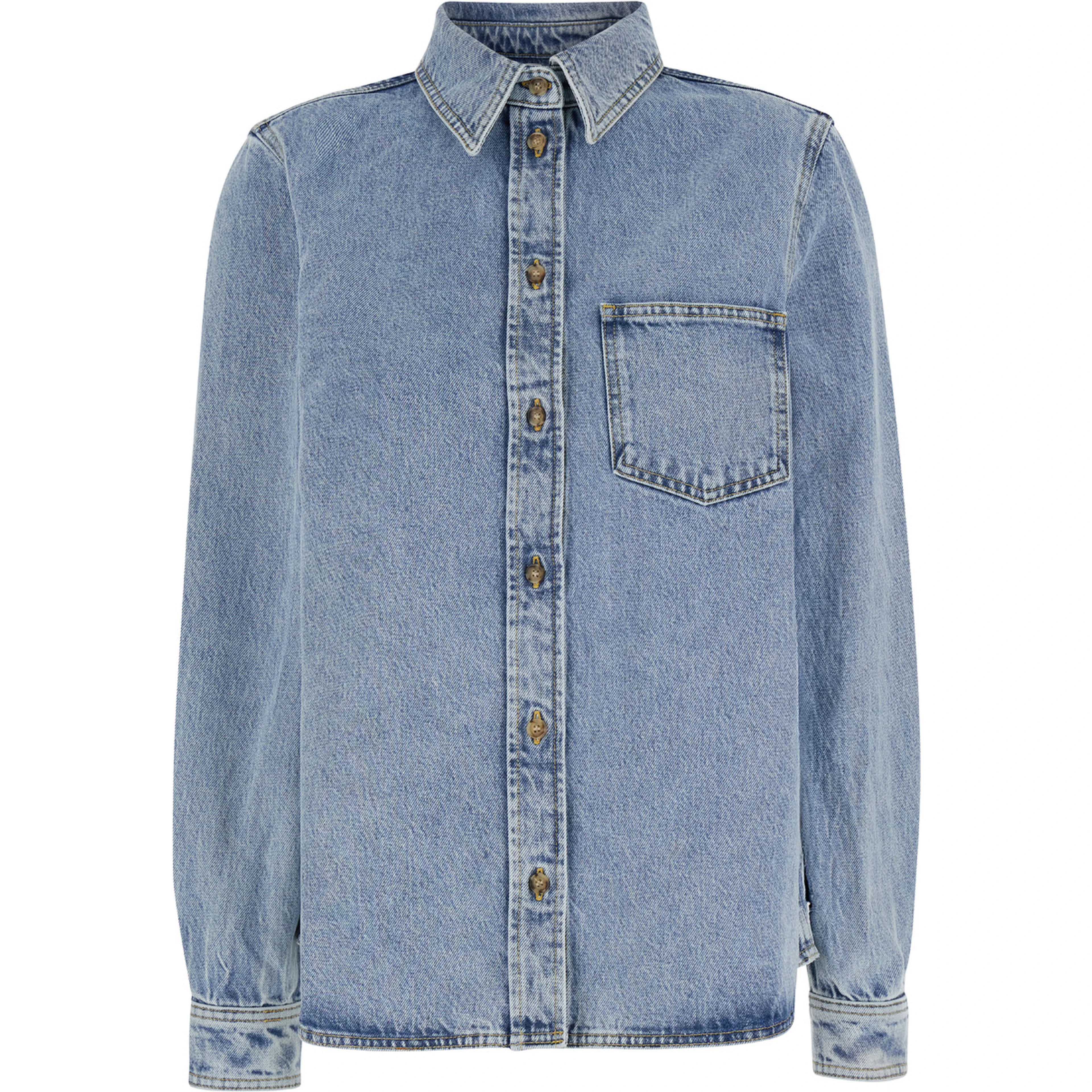 Light Blue Shirt with Patch Pocket in Denim Woman