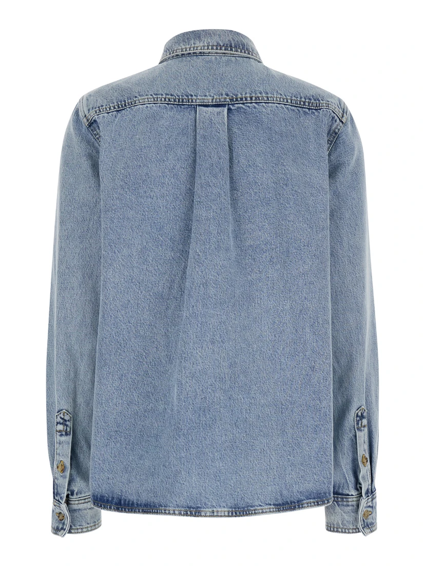 Light Blue Shirt with Patch Pocket in Denim Woman