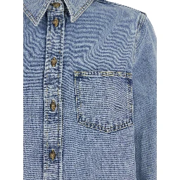 Light Blue Shirt with Patch Pocket in Denim Woman