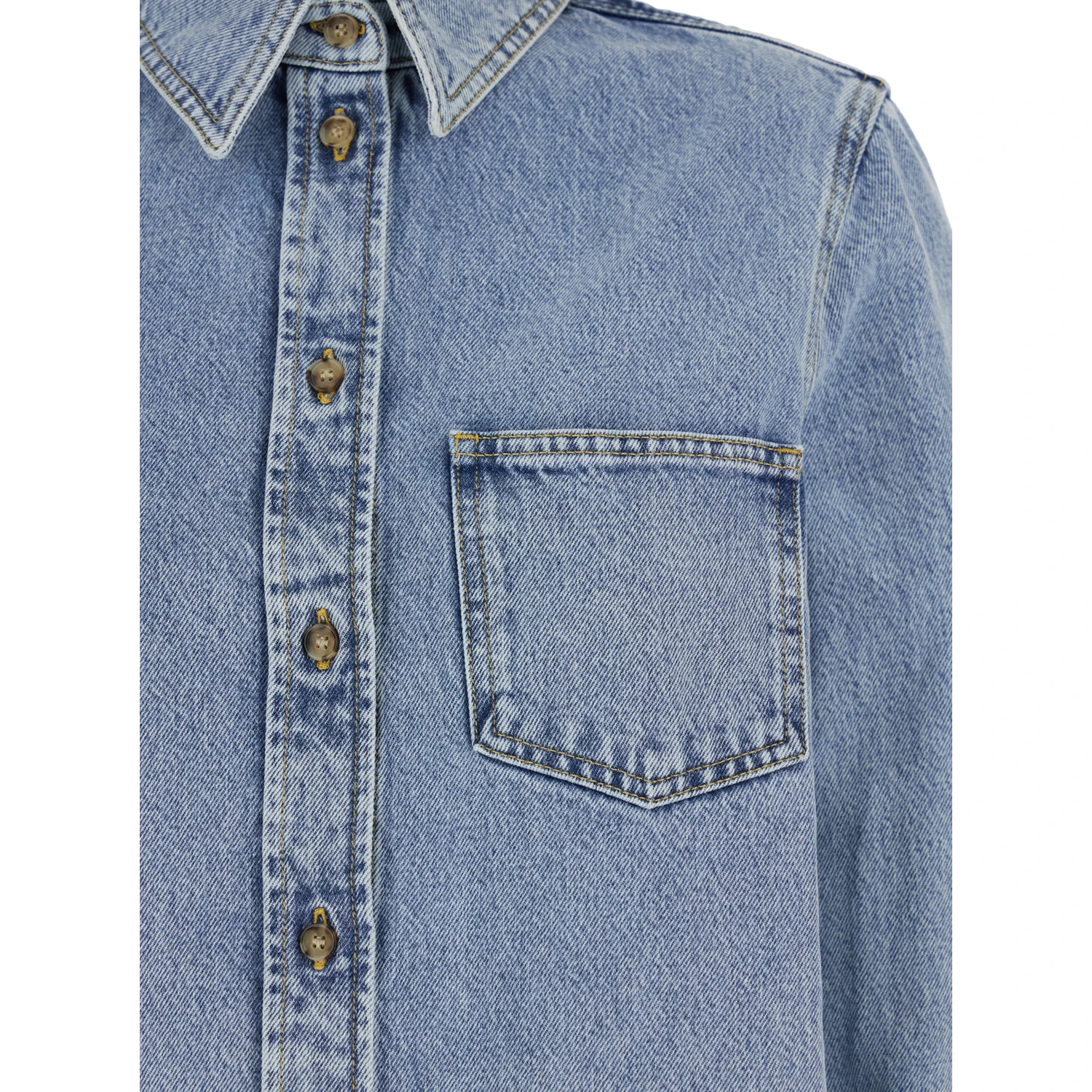 Light Blue Shirt with Patch Pocket in Denim Woman