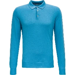 Light Blue Long Sleeveed Polo Shirt in Wool and Silk
