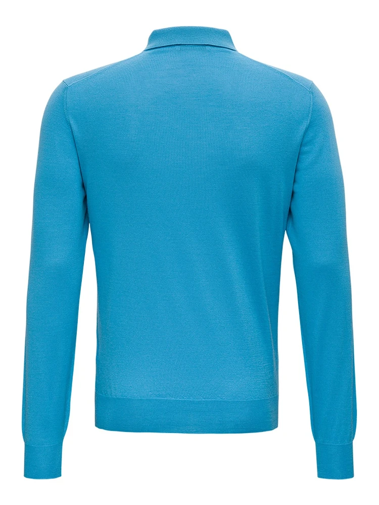 Light Blue Long Sleeveed Polo Shirt in Wool and Silk alternative