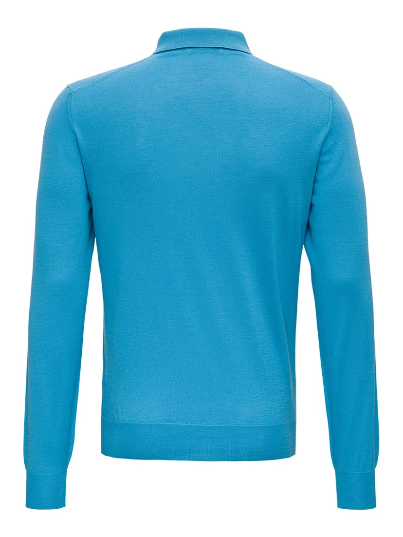 Light Blue Long Sleeveed Polo Shirt in Wool and Silk