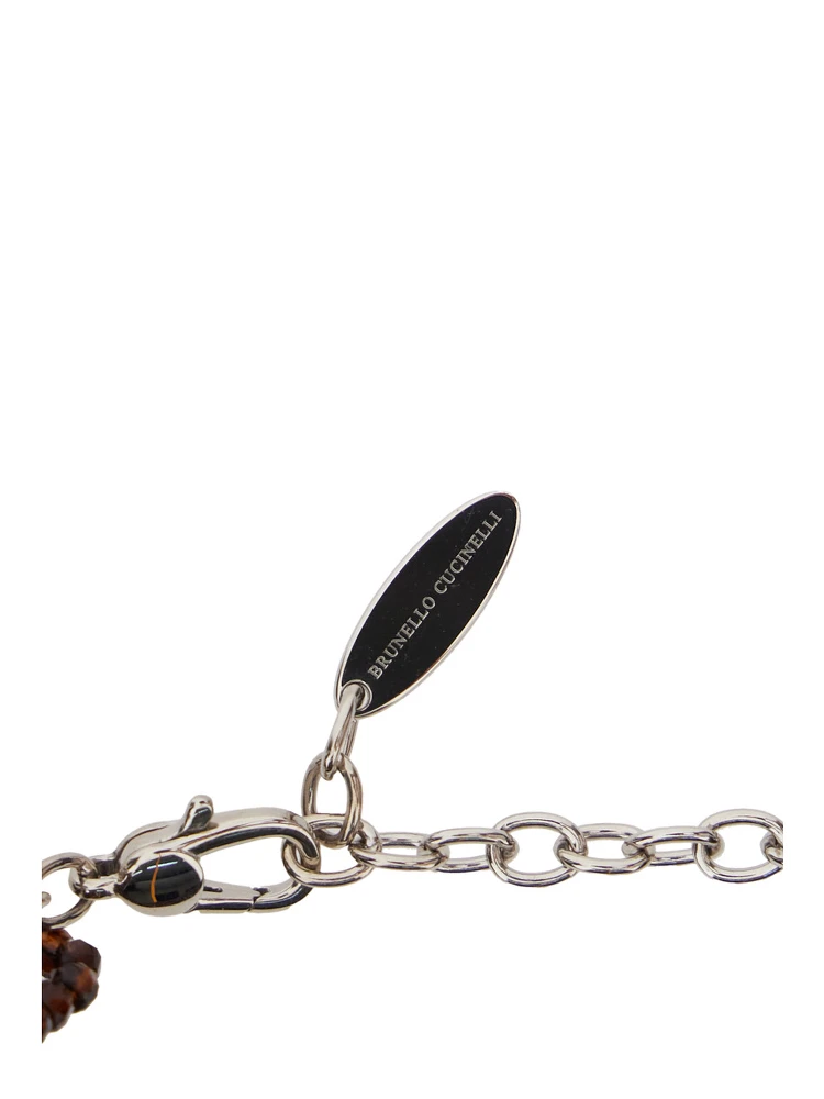 Brown Multi-Strand Necklace with Faceted Beads and Rear Spring-Ring Closure in Brass and Glass Woman alternative