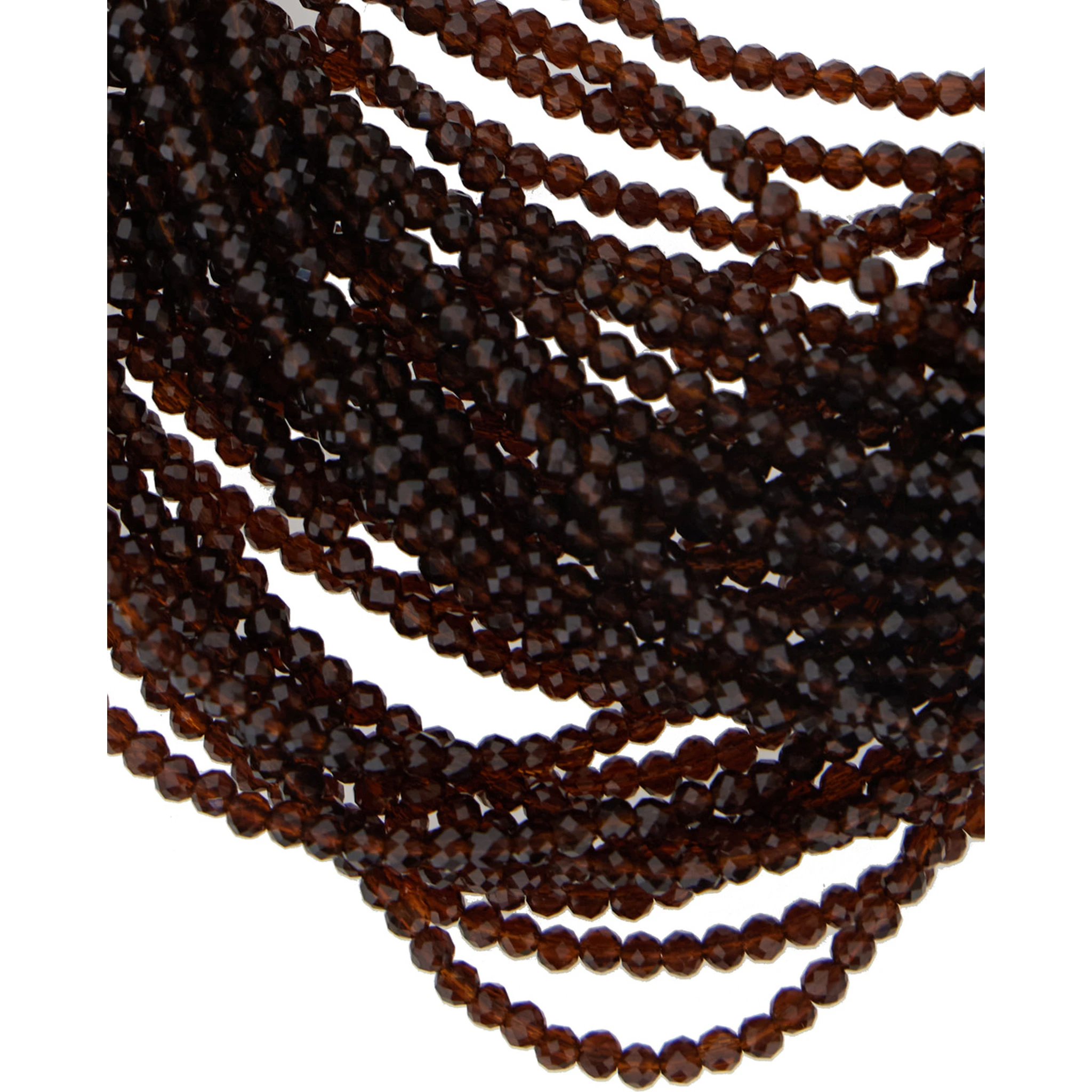 Brown Multi-Strand Necklace with Faceted Beads and Rear Spring-Ring Closure in Brass and Glass Woman