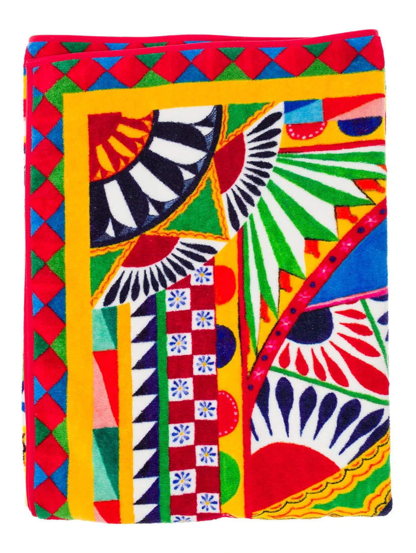 Multicolor Bath Towel wirh All-Over Carretto Print in Cotton Dolce & Gabbana