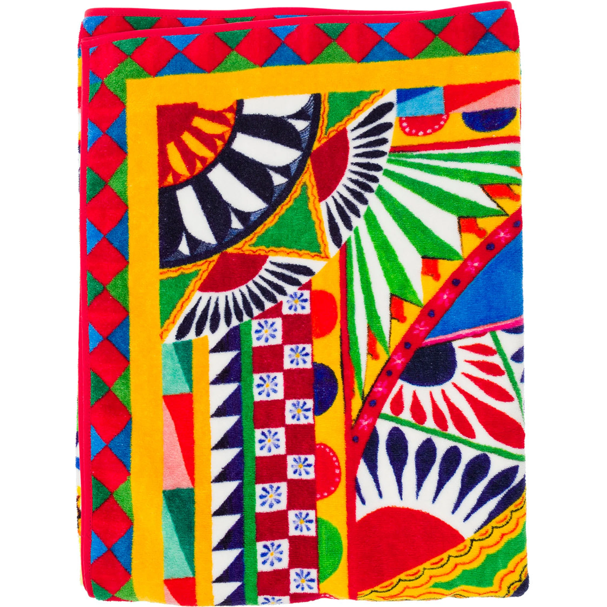 Multicolor Bath Towel wirh All-Over Carretto Print in Cotton Dolce & Gabbana