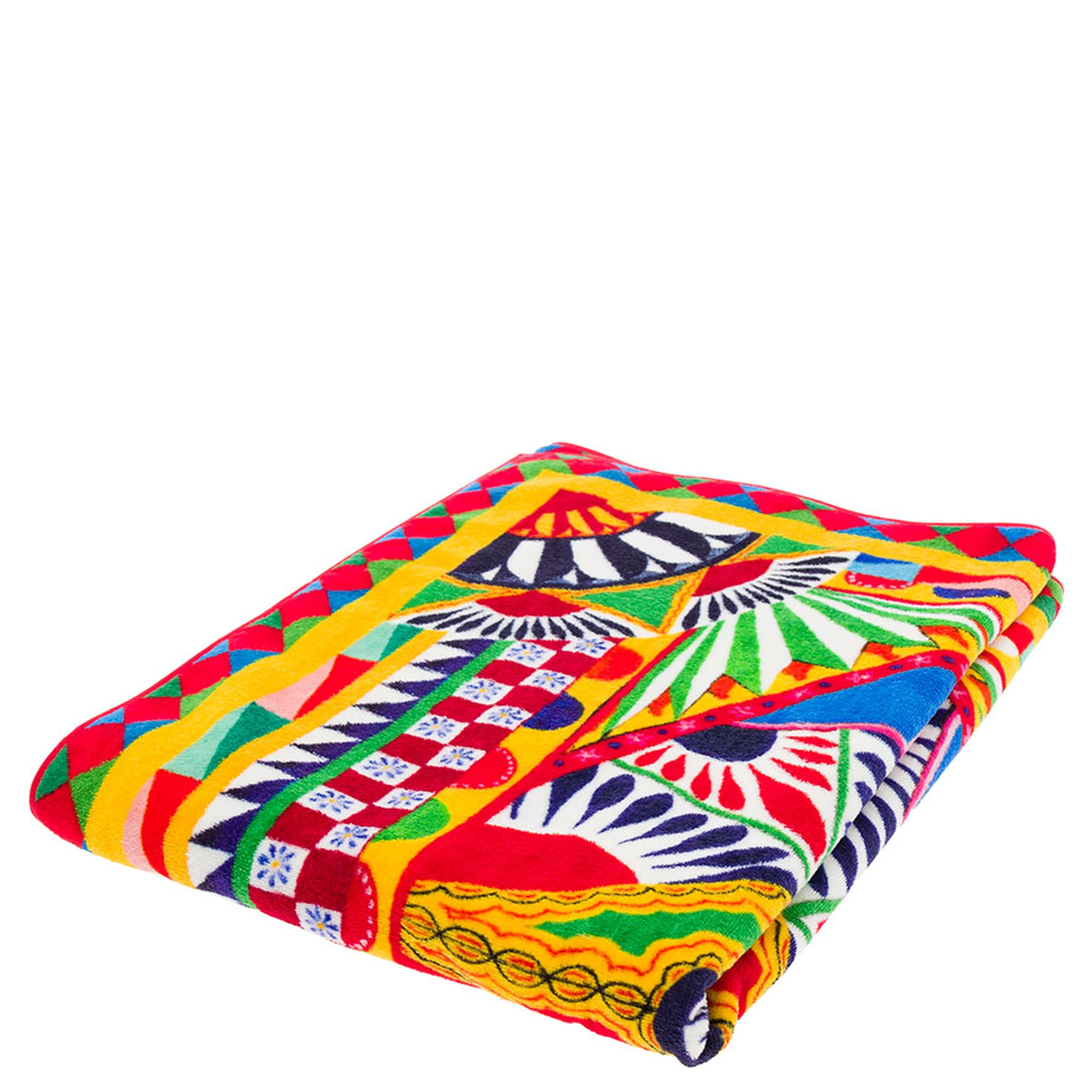 Multicolor Bath Towel wirh All-Over Carretto Print in Cotton Dolce & Gabbana