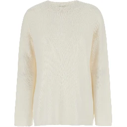 White Relaxed Crewneck Sweater in Cashmere Woman