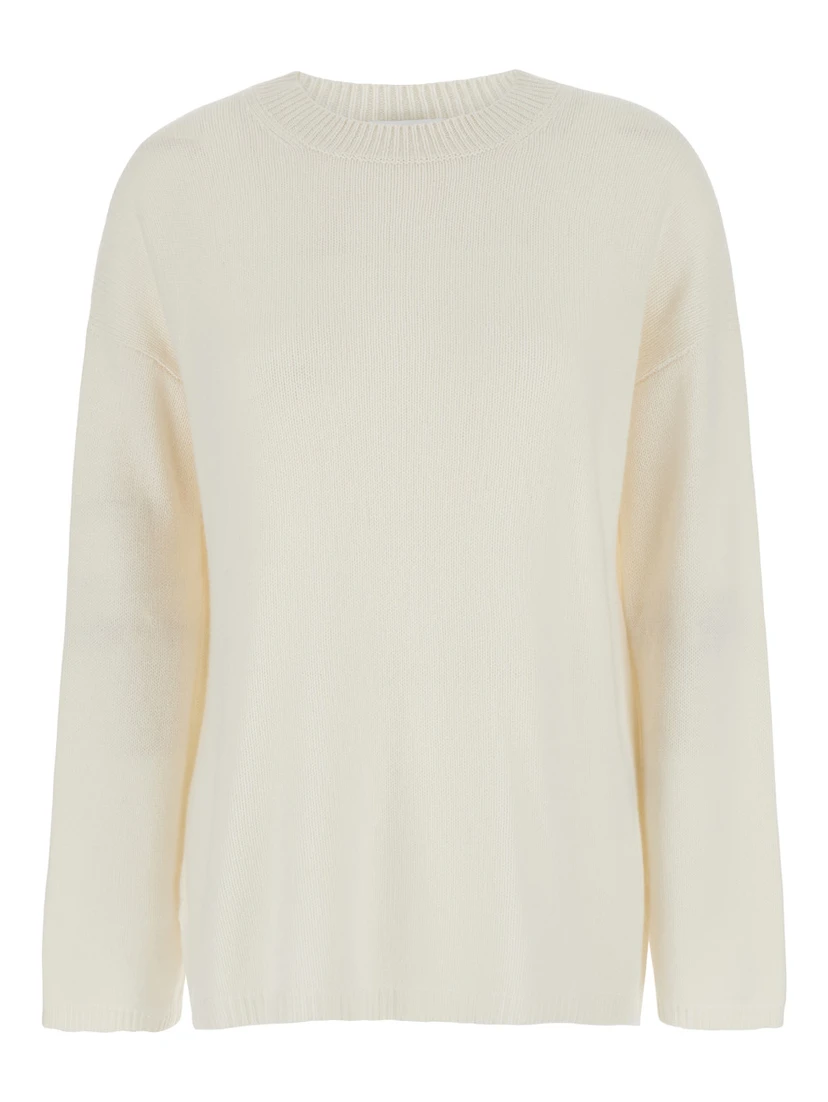 White Relaxed Crewneck Sweater in Cashmere Woman