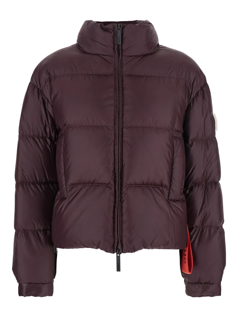 Bordeaux Down Jacket with Logo Patch on the Sleeve in Tech Fabric Woman
