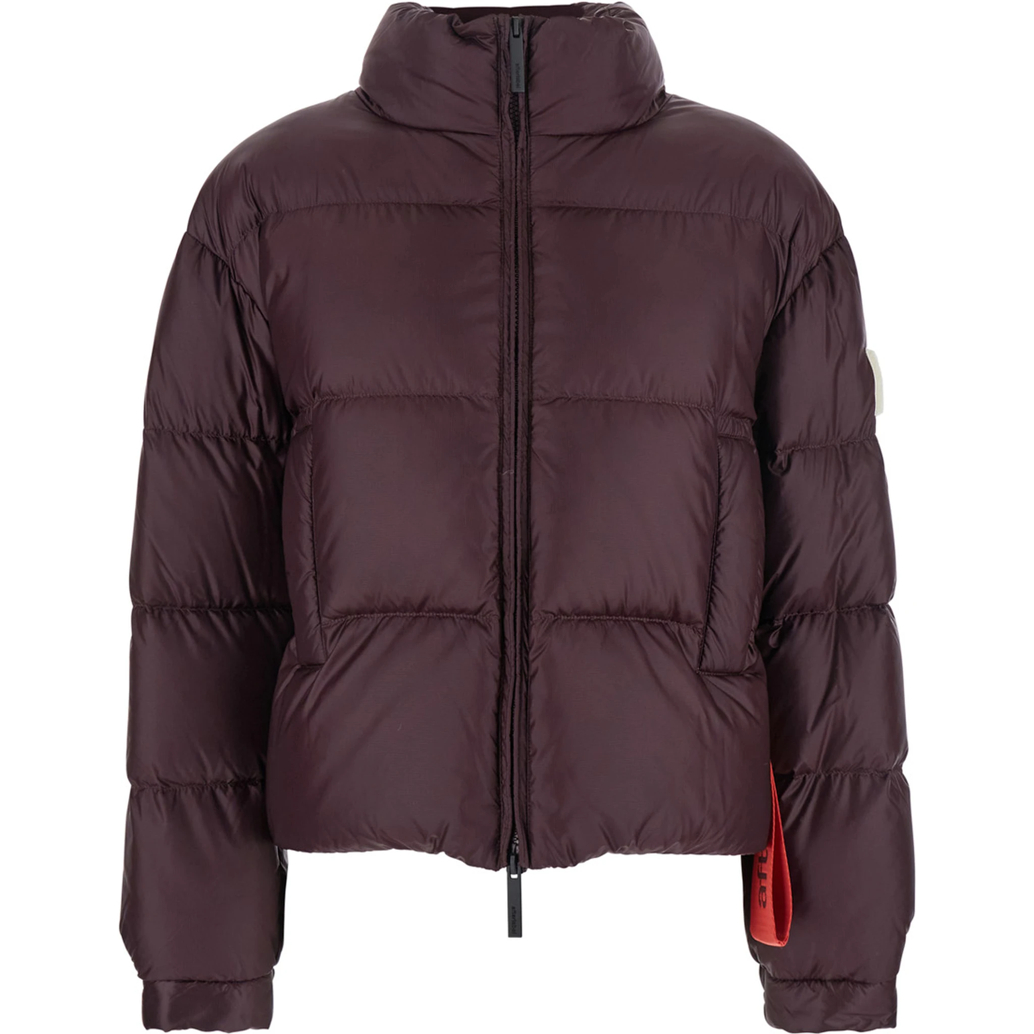 Bordeaux Down Jacket with Logo Patch on the Sleeve in Tech Fabric Woman