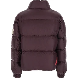 Bordeaux Down Jacket with Logo Patch on the Sleeve in Tech Fabric Woman