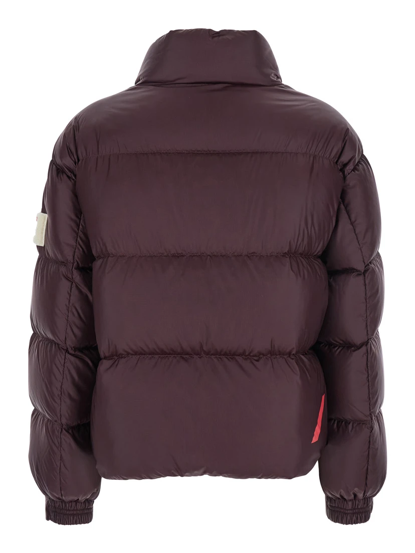 Bordeaux Down Jacket with Logo Patch on the Sleeve in Tech Fabric Woman
