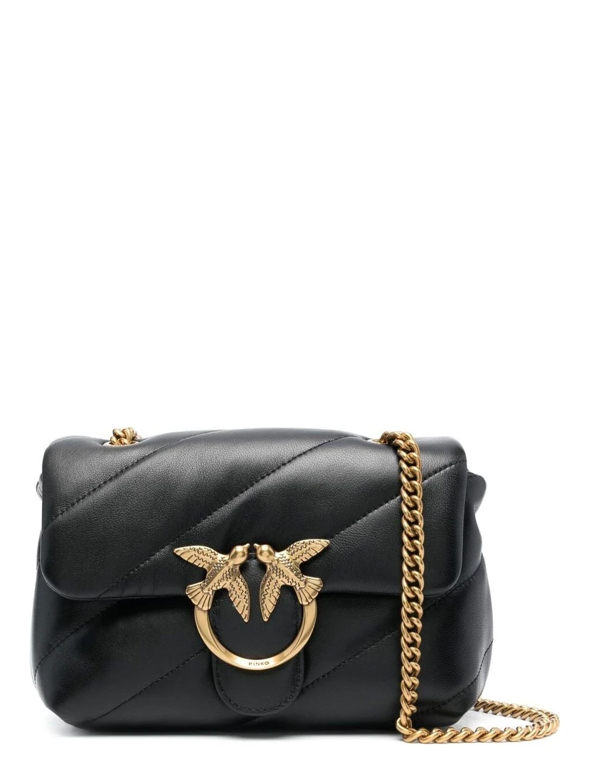 Love Classic Puff Black Shoulder Bag with Diagonal Maxi Quilting in Leather Woman