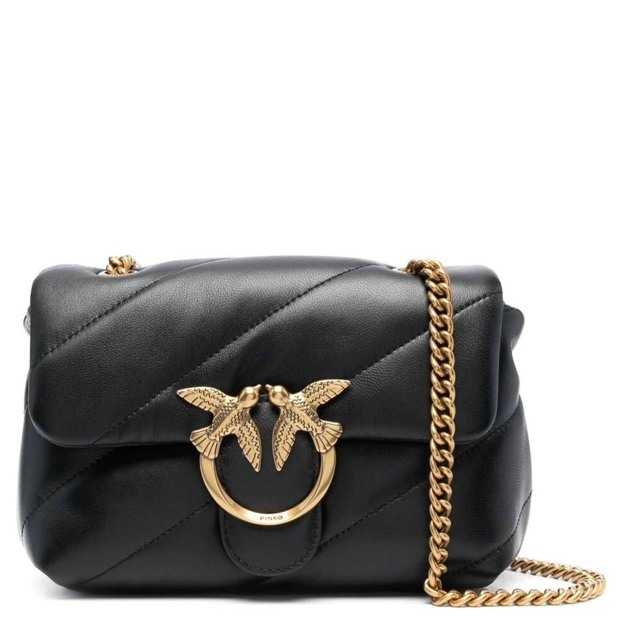 Love Classic Puff Black Shoulder Bag with Diagonal Maxi Quilting in Leather Woman