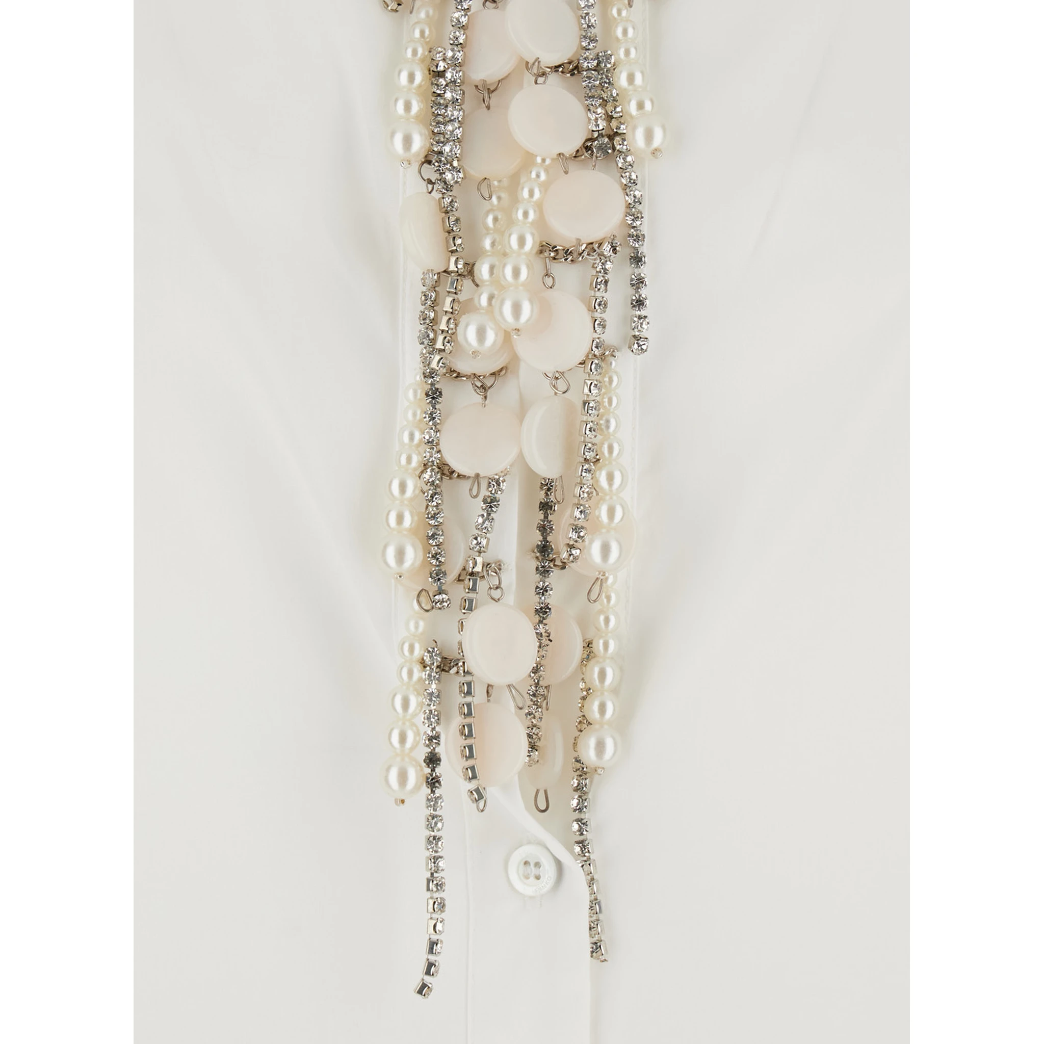 White Shirt with Crystal Decoration on the Front in Cotton Woman