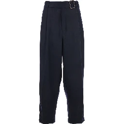 Blue Pants with Buckled Belt in Wool and Cashmere Man