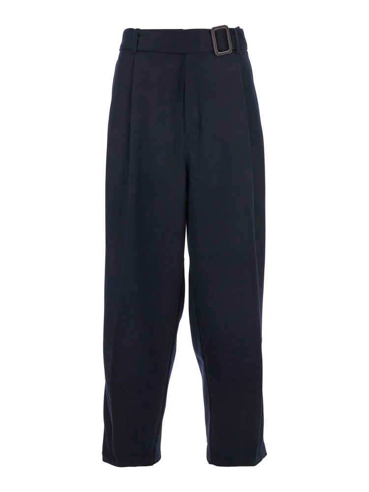 Blue Pants with Buckled Belt in Wool and Cashmere Man