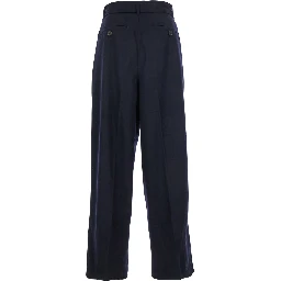 Blue Pants with Buckled Belt in Wool and Cashmere Man