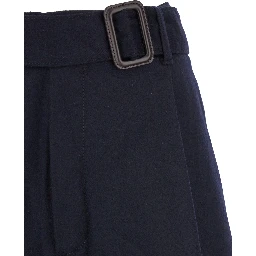 Blue Pants with Buckled Belt in Wool and Cashmere Man