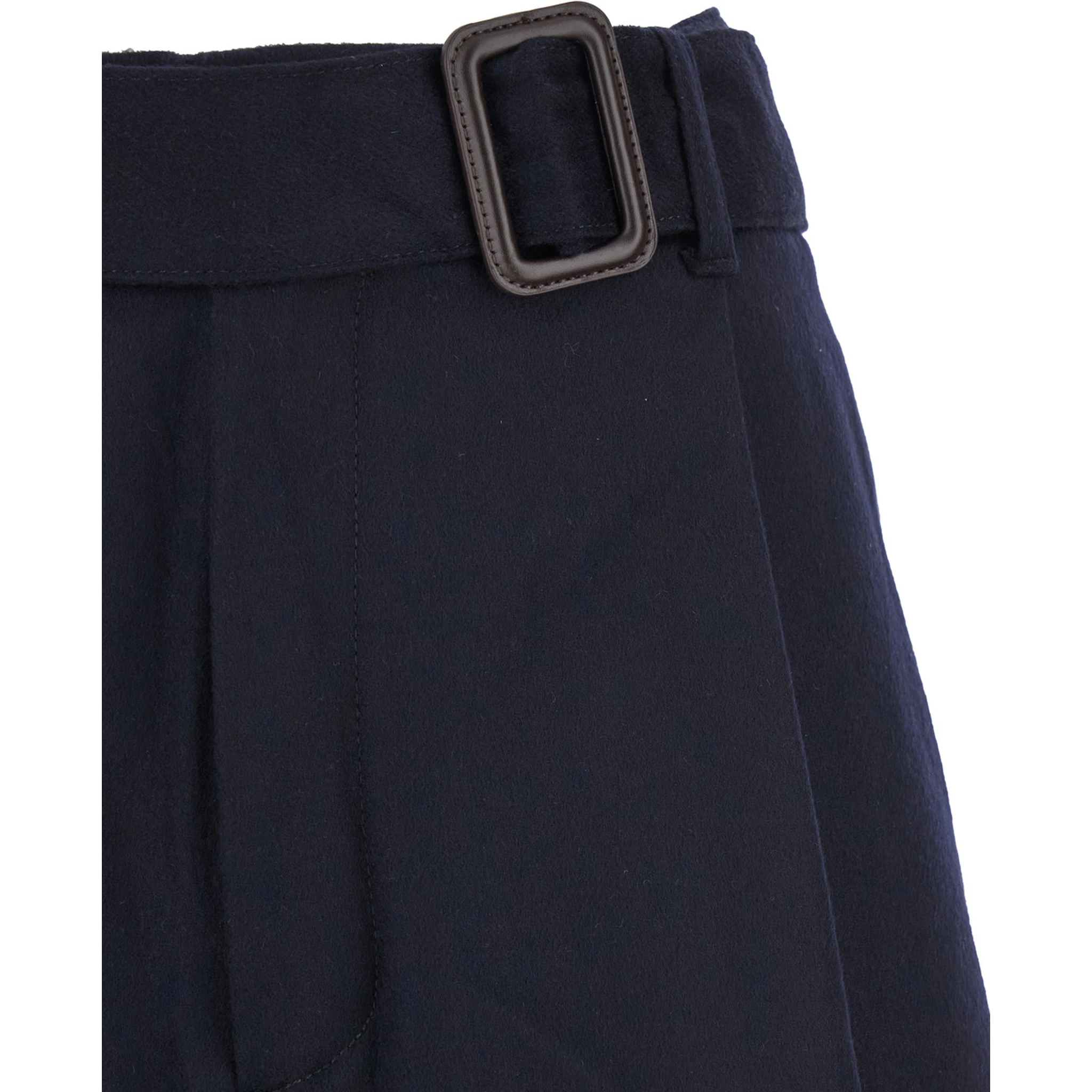 Blue Pants with Buckled Belt in Wool and Cashmere Man