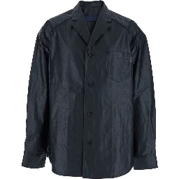 Dark Blue Shirt with Classic Collar and Chest Pocket in Cotton Man