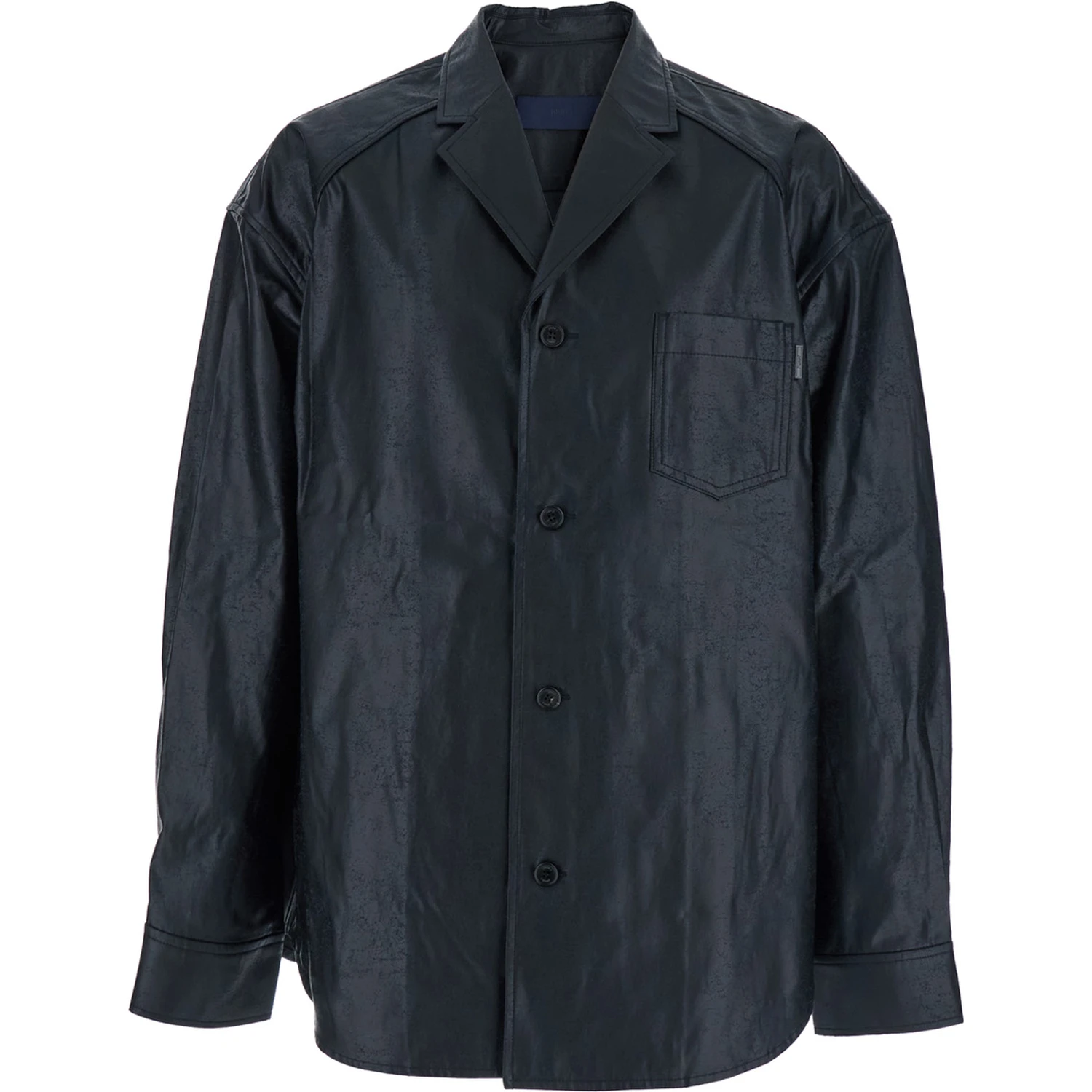 Dark Blue Shirt with Classic Collar and Chest Pocket in Cotton Man