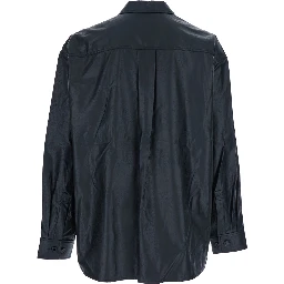 Dark Blue Shirt with Classic Collar and Chest Pocket in Cotton Man