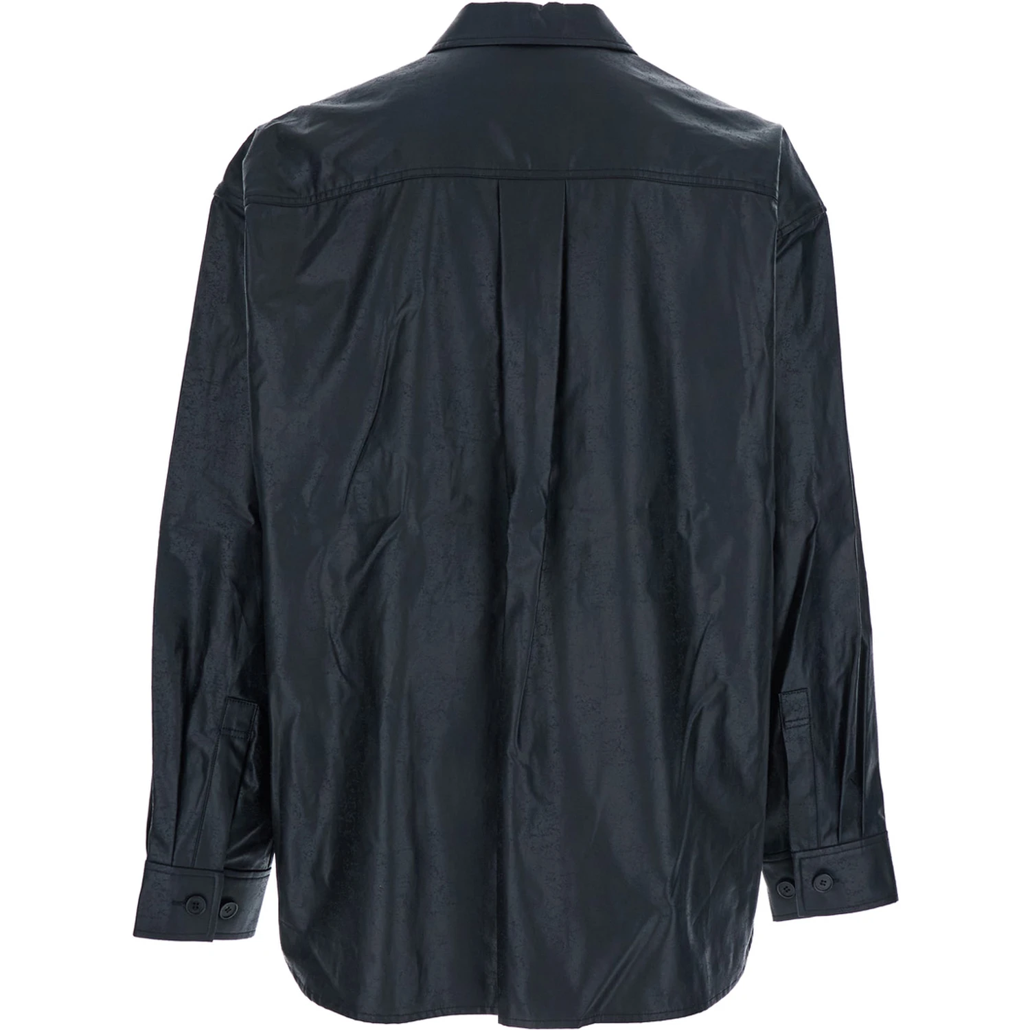 Dark Blue Shirt with Classic Collar and Chest Pocket in Cotton Man