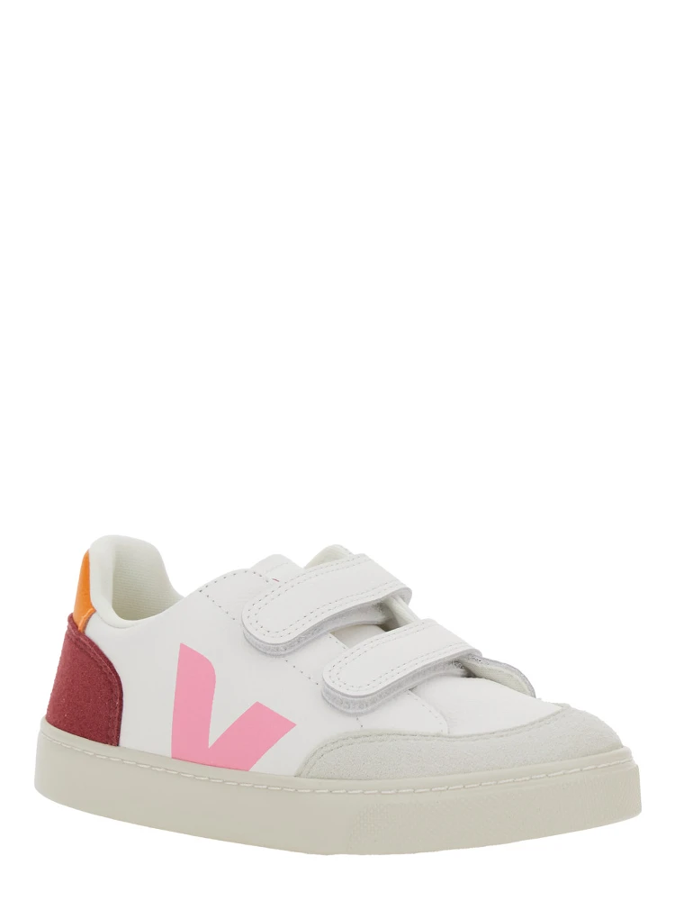 V-12 White Low Top Sneakers with Logo Patch on the Side and Contrasting Heel with Logo Lettering in Leather Girl alternative