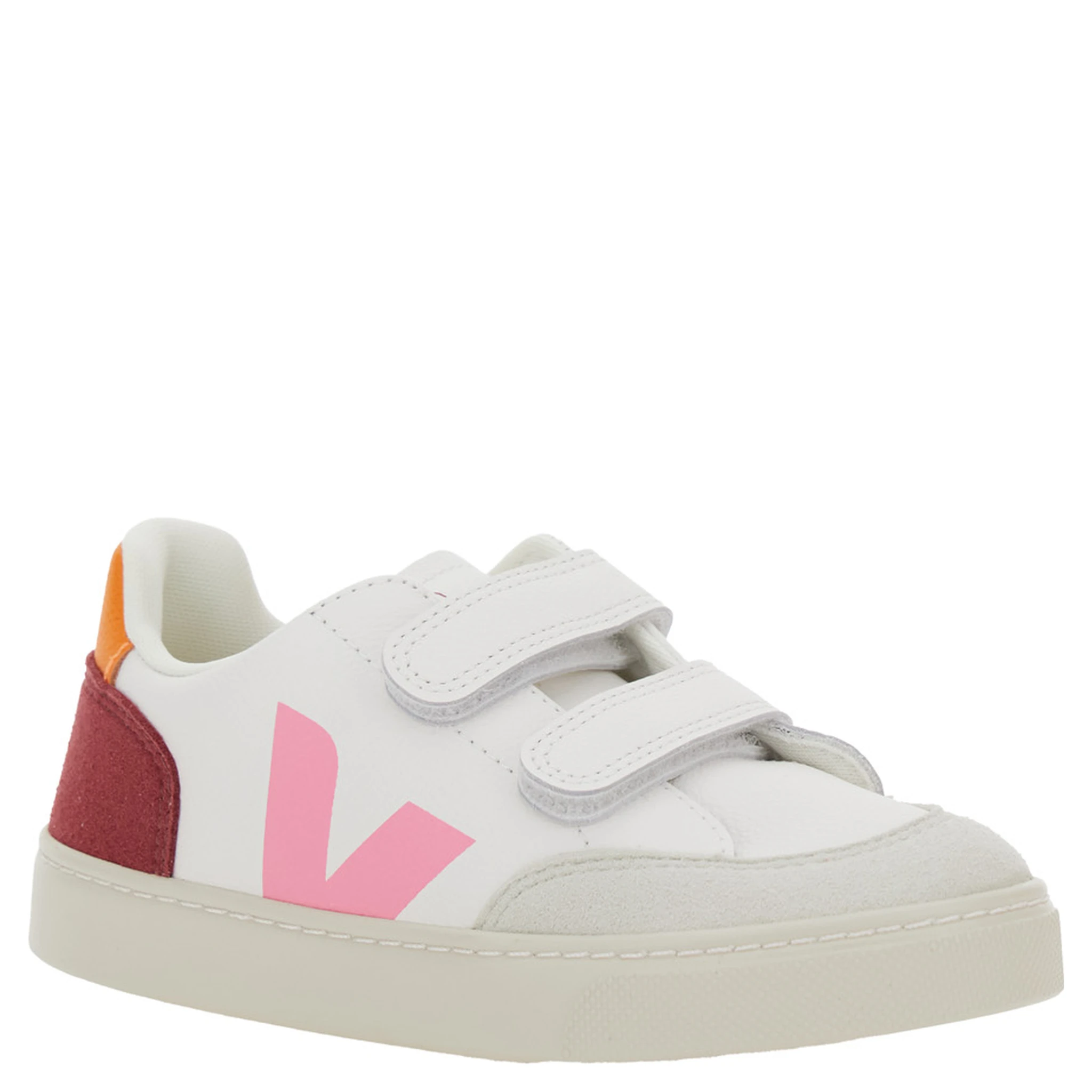 V-12 White Low Top Sneakers with Logo Patch on the Side and Contrasting Heel with Logo Lettering in Leather Girl