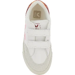 V-12 White Low Top Sneakers with Logo Patch on the Side and Contrasting Heel with Logo Lettering in Leather Girl